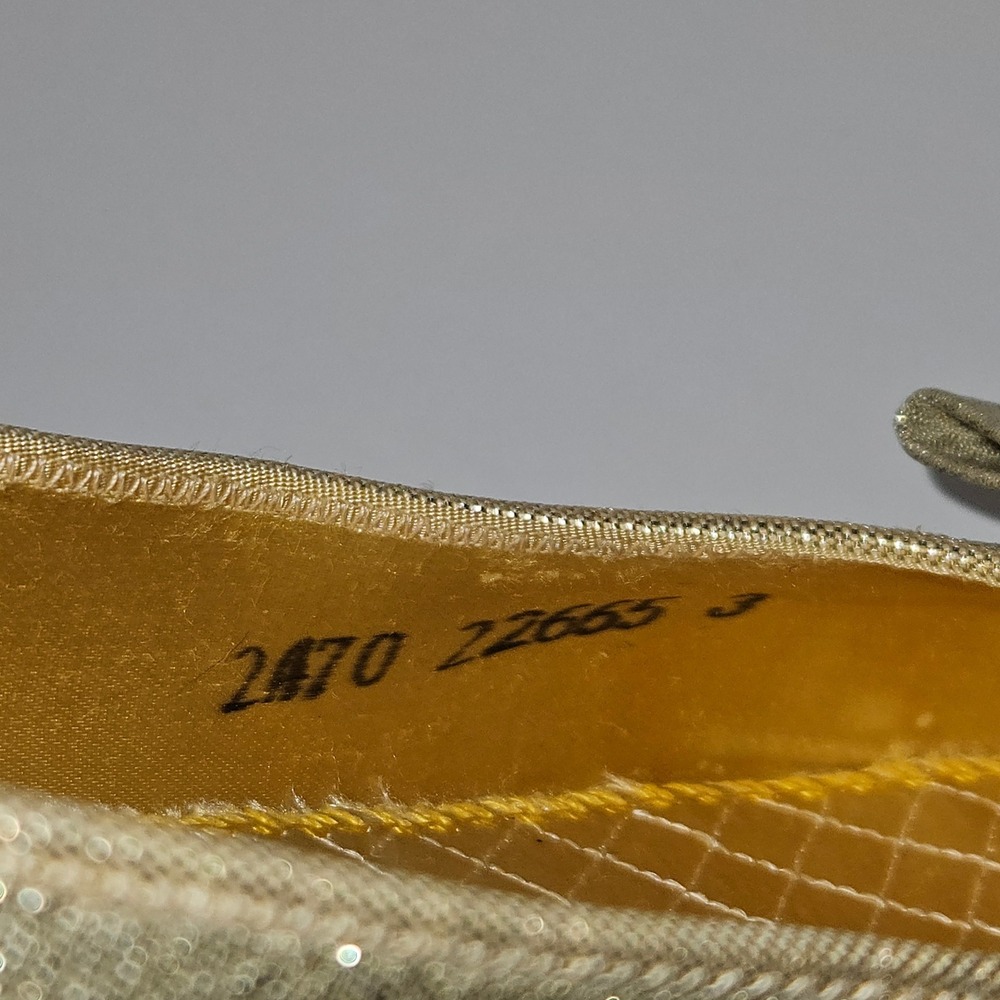Rare VTG 60s Daniel Green‎ Gold Glitter Slippers Bow Lurex Heels US 7AA Narrow - Picture 6 of 14
